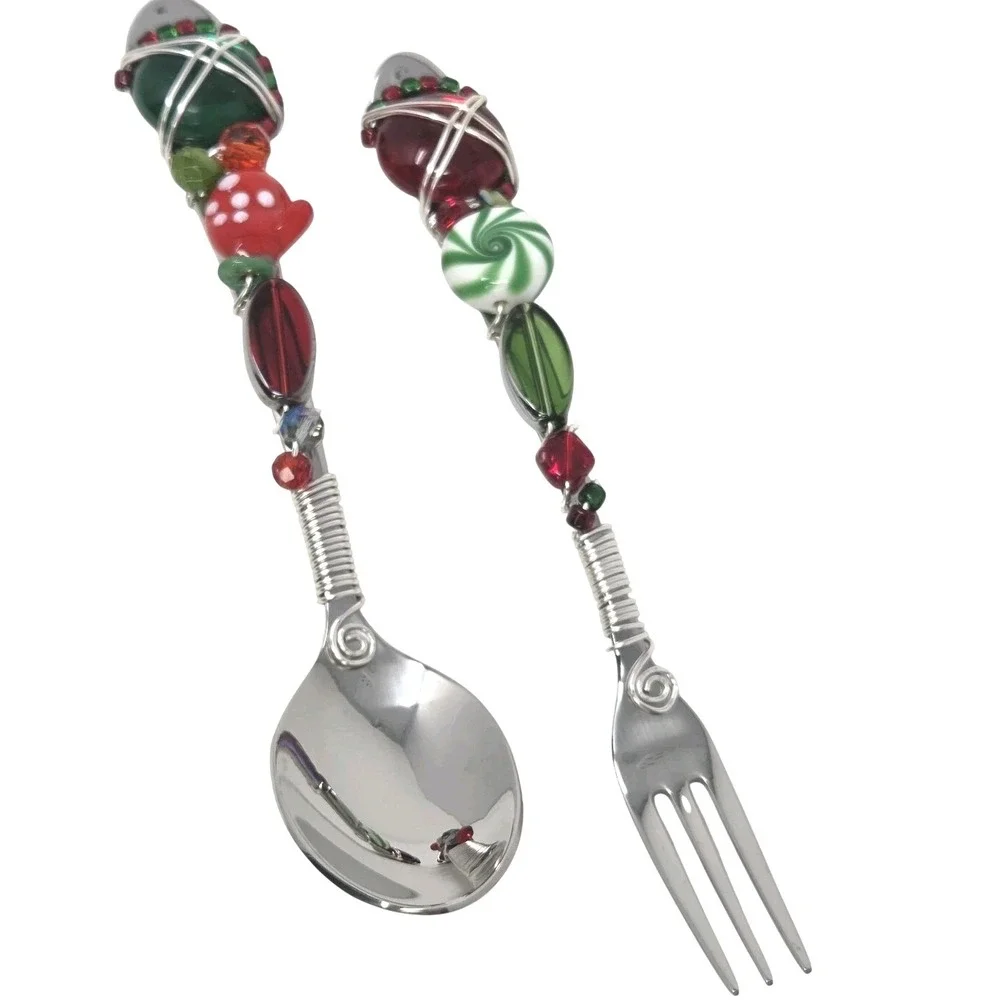 The Queen‎ Bead Christmas Charcuterie Set Beaded Spoon & Fork 6